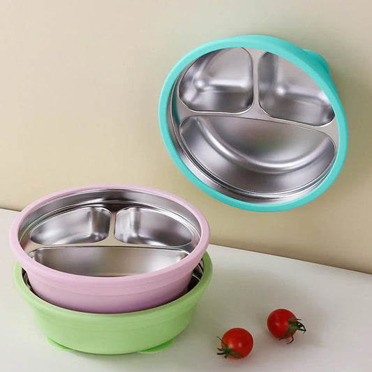 Plato hondo Infantil de Acero Inoxidable con Ventosa Antideslizante | Libre de Plásticos | Resistente a Caídas