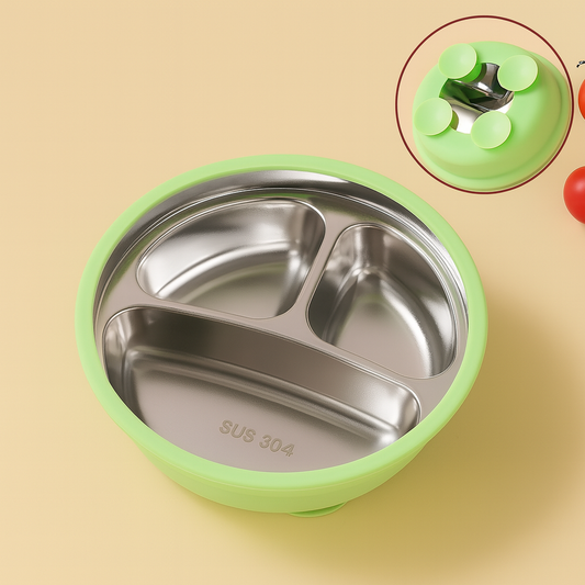 Plato hondo Infantil de Acero Inoxidable con Ventosa Antideslizante | Libre de Plásticos | Resistente a Caídas