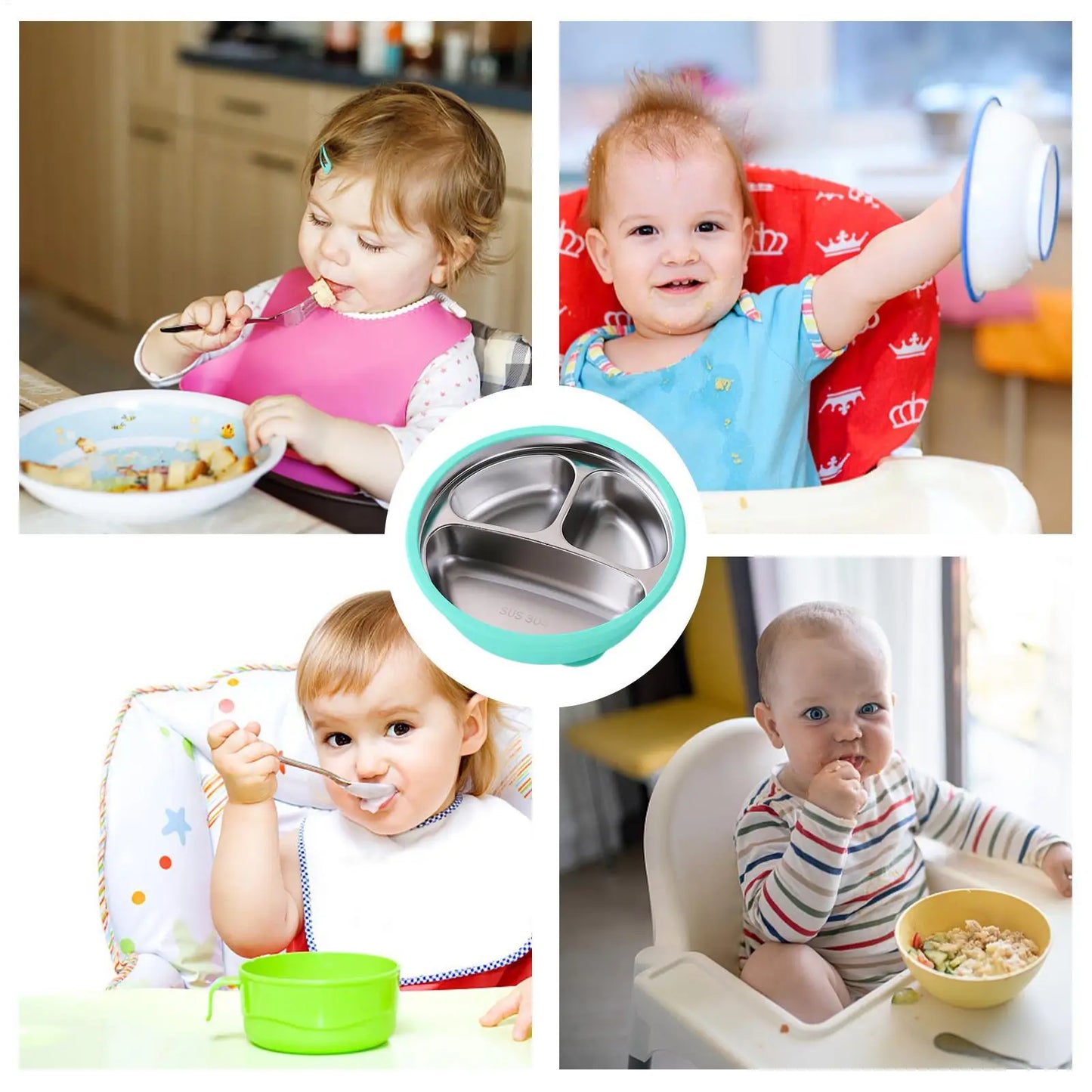 Plato hondo Infantil de Acero Inoxidable con Ventosa Antideslizante | Libre de Plásticos | Resistente a Caídas