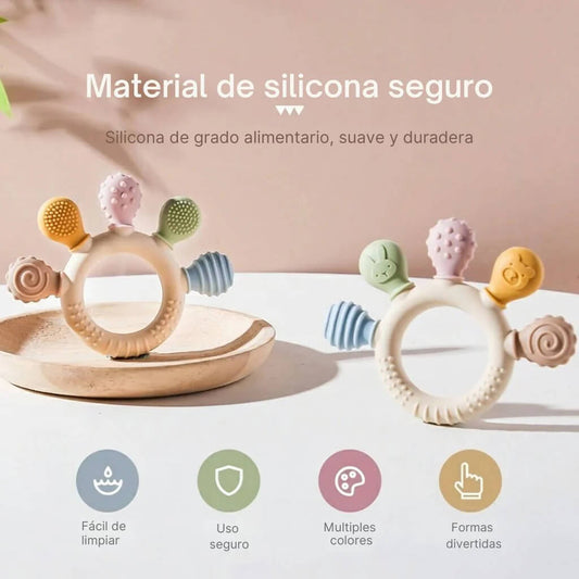 Mordedor sensorial de silicona para bebés (0-12 m) | Alivio natural de encías | Libre de BPA y seguro