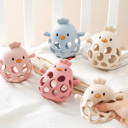 Mordedor de silicona flexible para bebé con forma de pollito, diseño seguro y libre de BPA