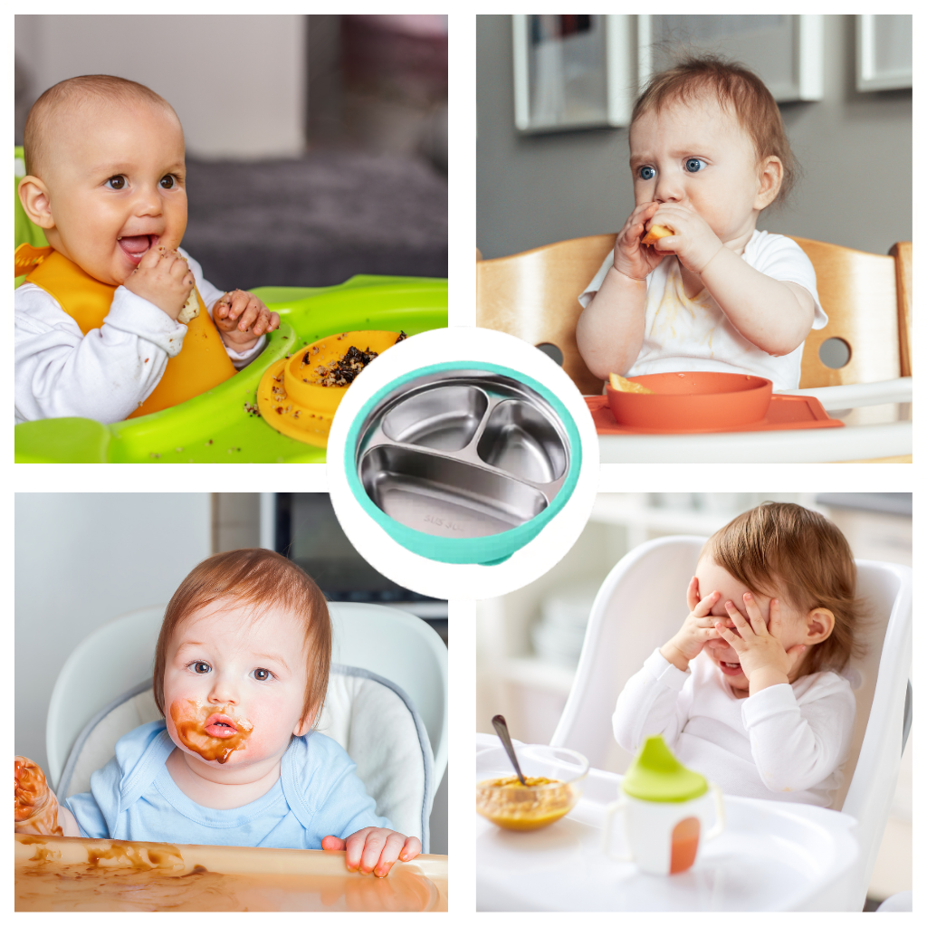 Plato hondo de acero inoxidable para bebé con silicona y ventosas ideal para alimentación complementaria