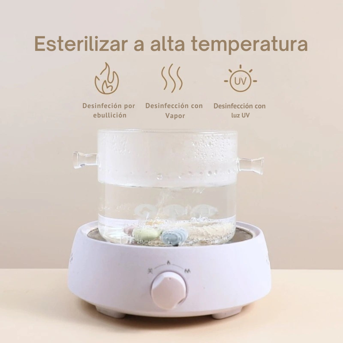 Fácil de limpiar y esterilizar con ebullición, vapor, lavavajillas o luz UV